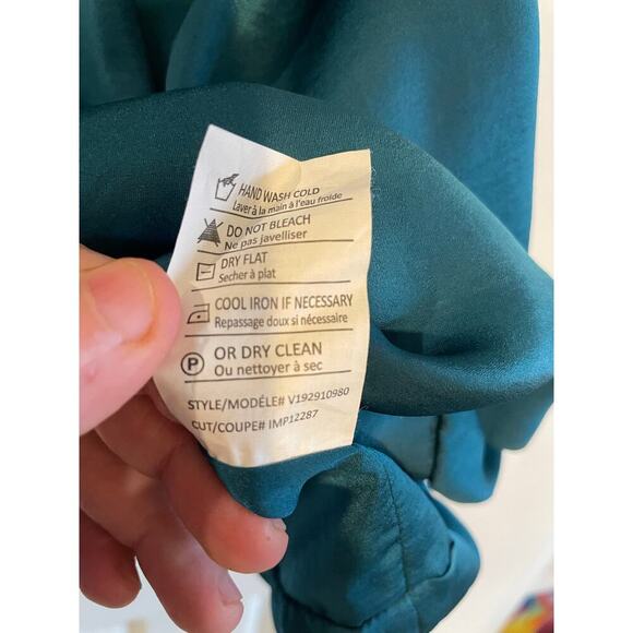 Vince Sleeveless Blouse Size 8 front asymmetrical drape deep jeweled teal color - Picture 10 of 16